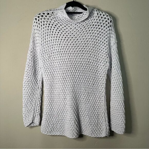 Hania | Gray mock neck loose knit cashmere blend sweater - Picture 1 of 6